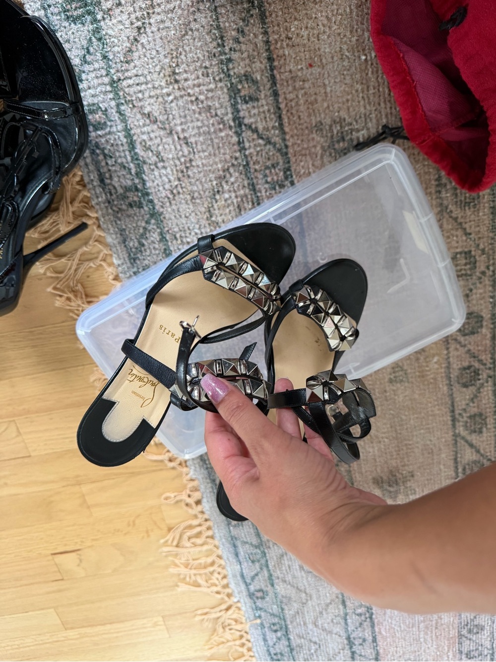 Christian Louboutin Black Studded Slide Sandals